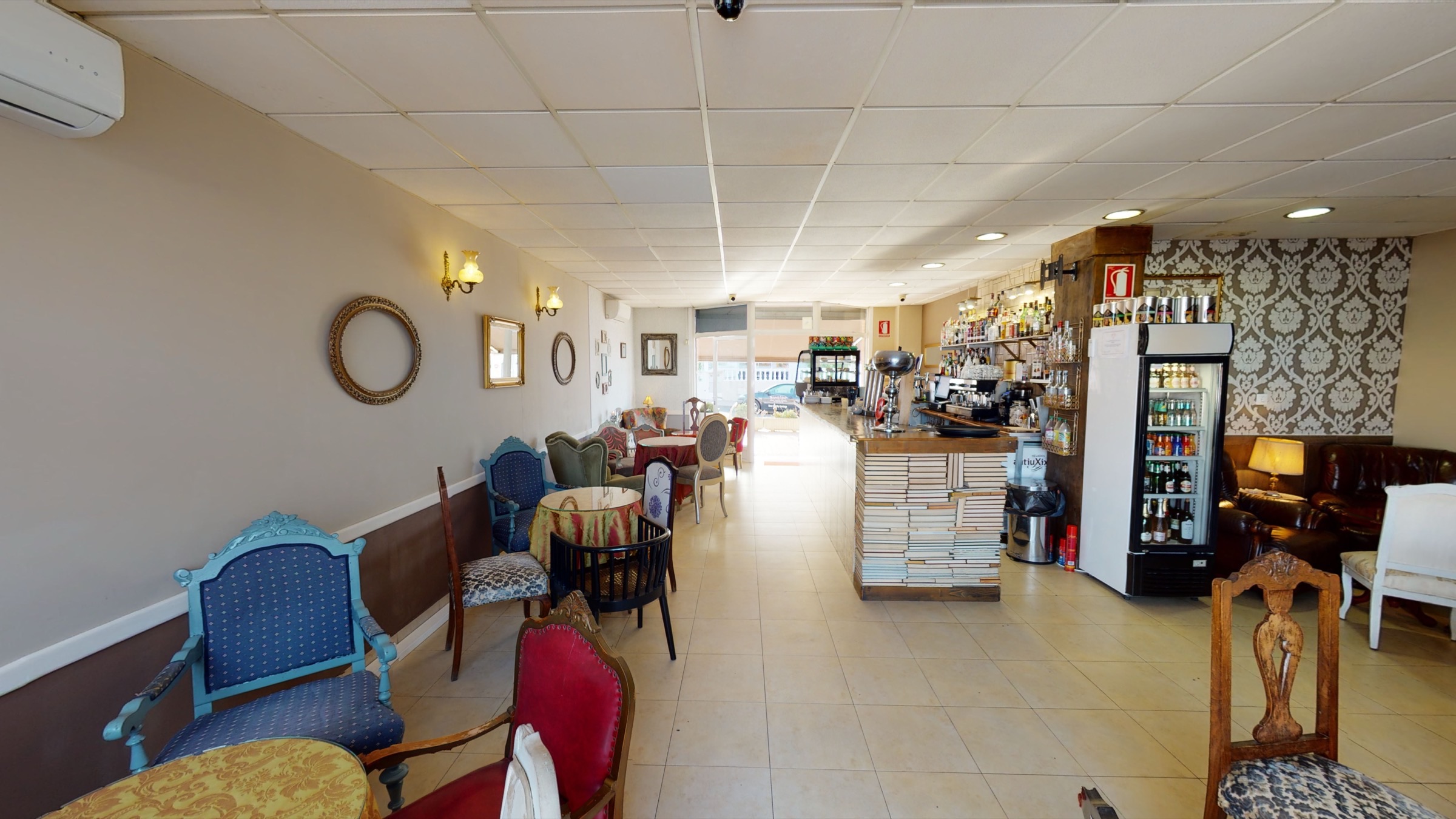 Inside Cafeina - natural light, counter and seating
